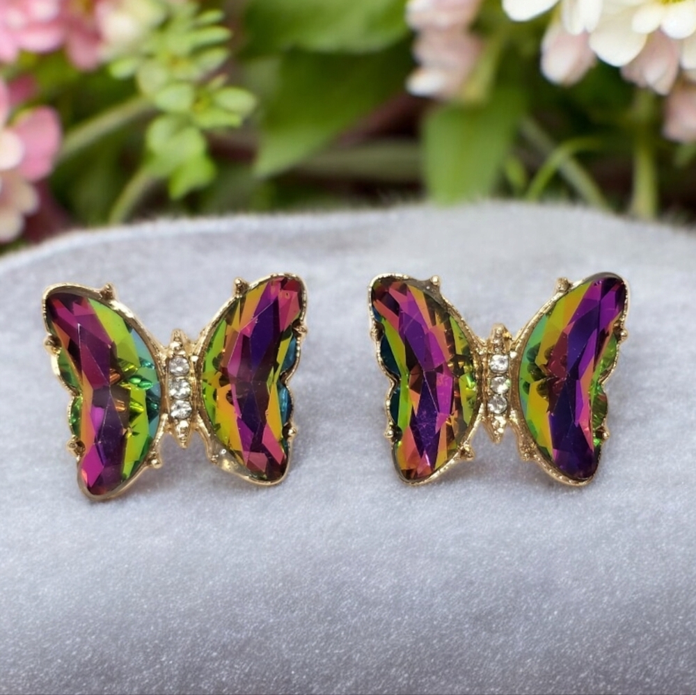 Butterfly Crystal Iridescent Earrings | New without tag